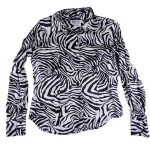 Vintage Robbie Bee 100% Silk Zebra Print Black & White Blouse Size Small